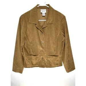 Fashion Bug Stretch Women's‎ Medium Button Up Jacket Camel Shoulder Pads Fall